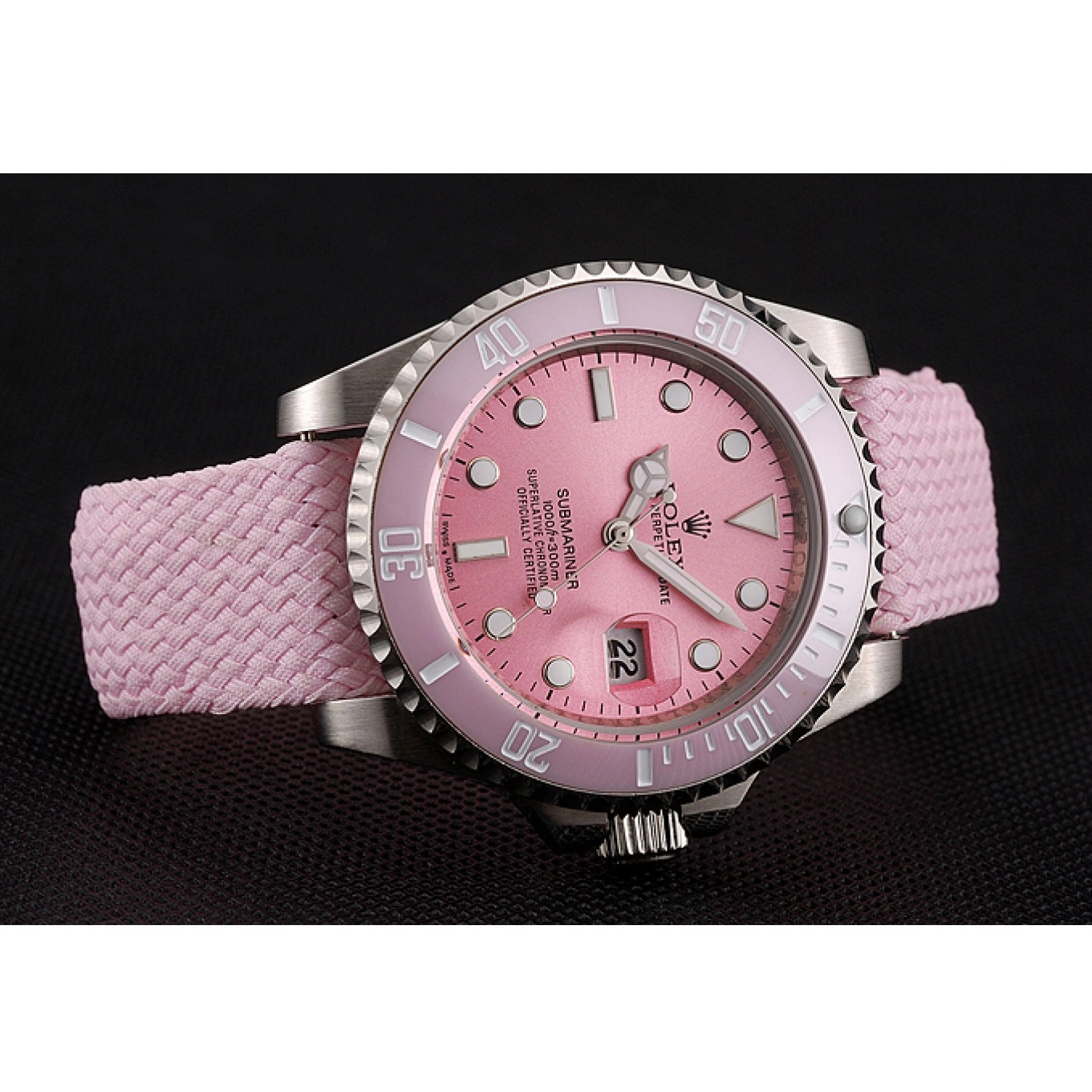 Aaa replica watch Bezel Dial Rolex Pink Pink Pink Submariner Fabric Bracelet 1453866 0612